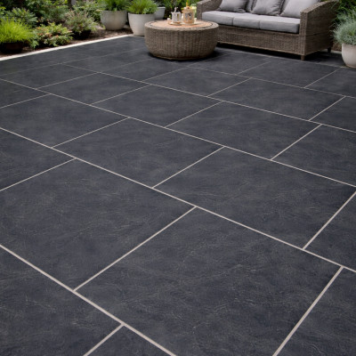 Riven Black Limestone 22mm Calibrated Paving - 90x60cm with sawn sides