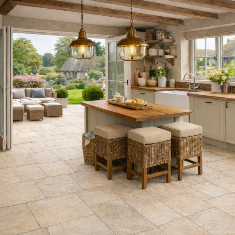 Trieste tumbled and brushed 24mm calibrated yellow limestone