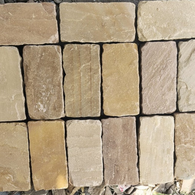 Buff Tumbled Sandstone Setts 200 x 100 x 40-60mm thumbnail 1