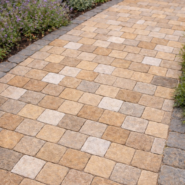 Buff Tumbled Sandstone Setts 100 x 100 x 40-60mm thick